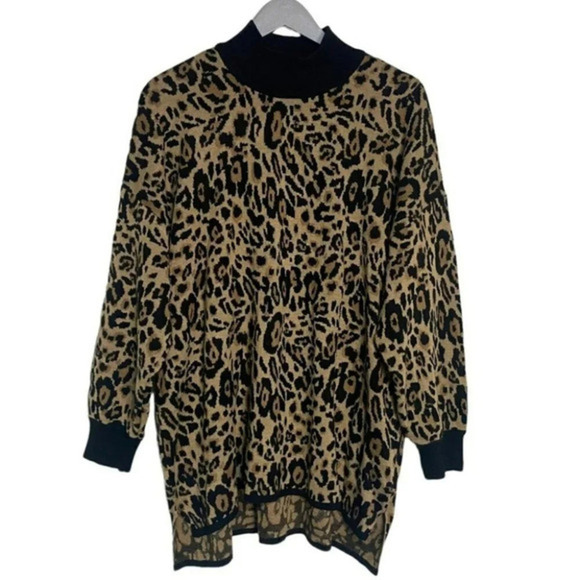 Calvin‎ Klein 1X plus-size leopard print mock turtleneck sweater - Picture 1 of 5